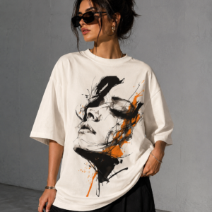 Abstract Face Oversized Tee – Off White