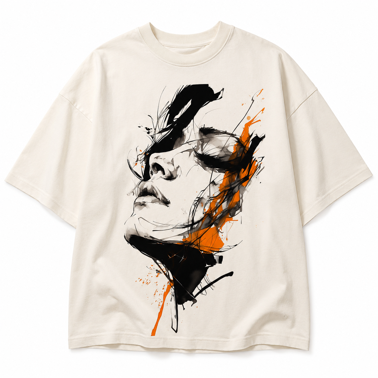 Abstract Face Oversized Tee – Off White