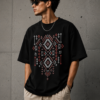 Tribal Pattern Oversized Tee – Black