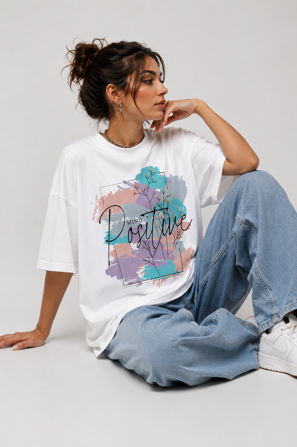 Positive Mind Oversized Tee – White
