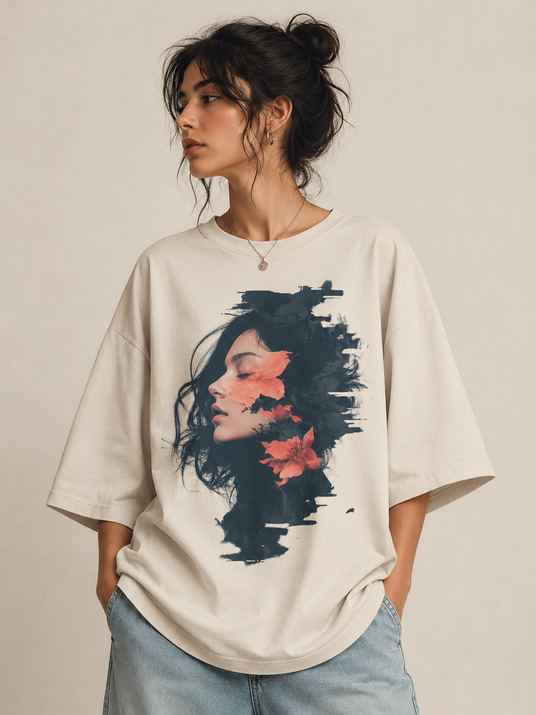 Floral Muse Oversized Tee – Off White