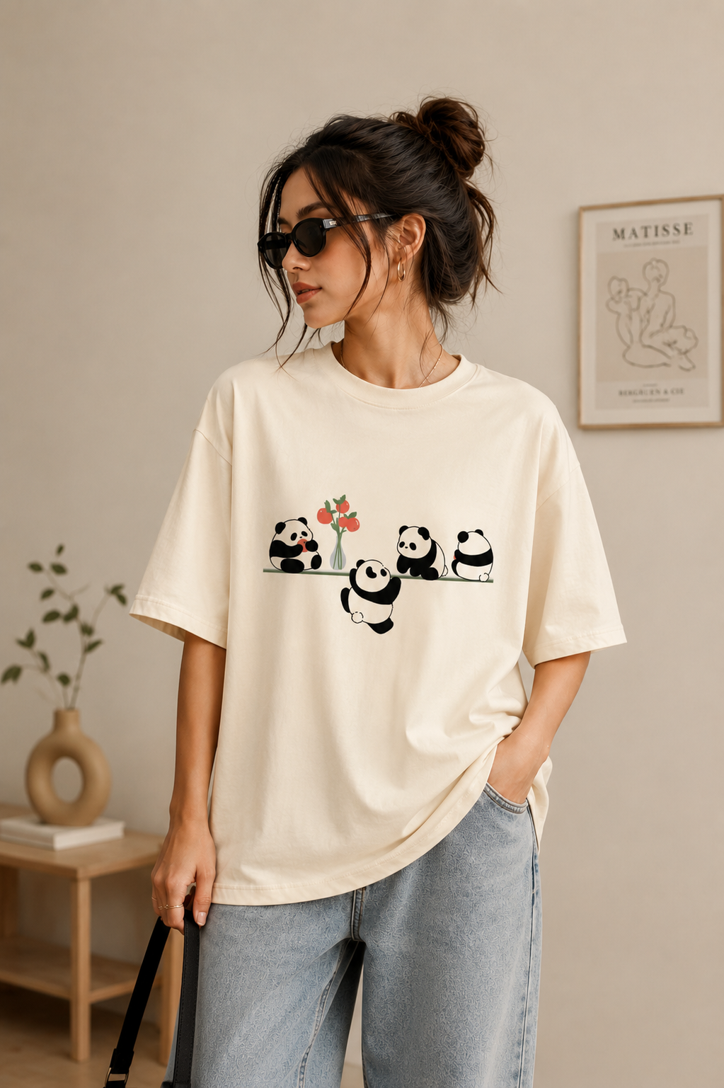 Panda Friends Basic Tee – Cream