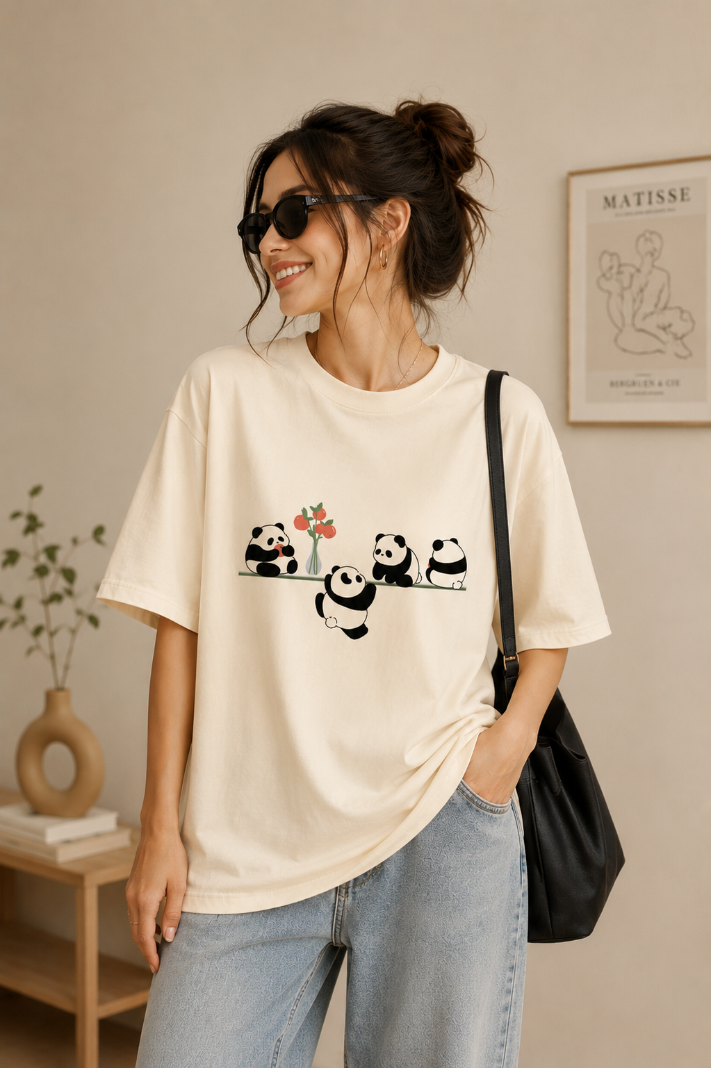 Panda Friends Basic Tee – Cream