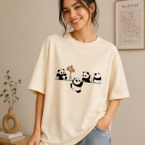Panda Friends Basic Tee – Cream