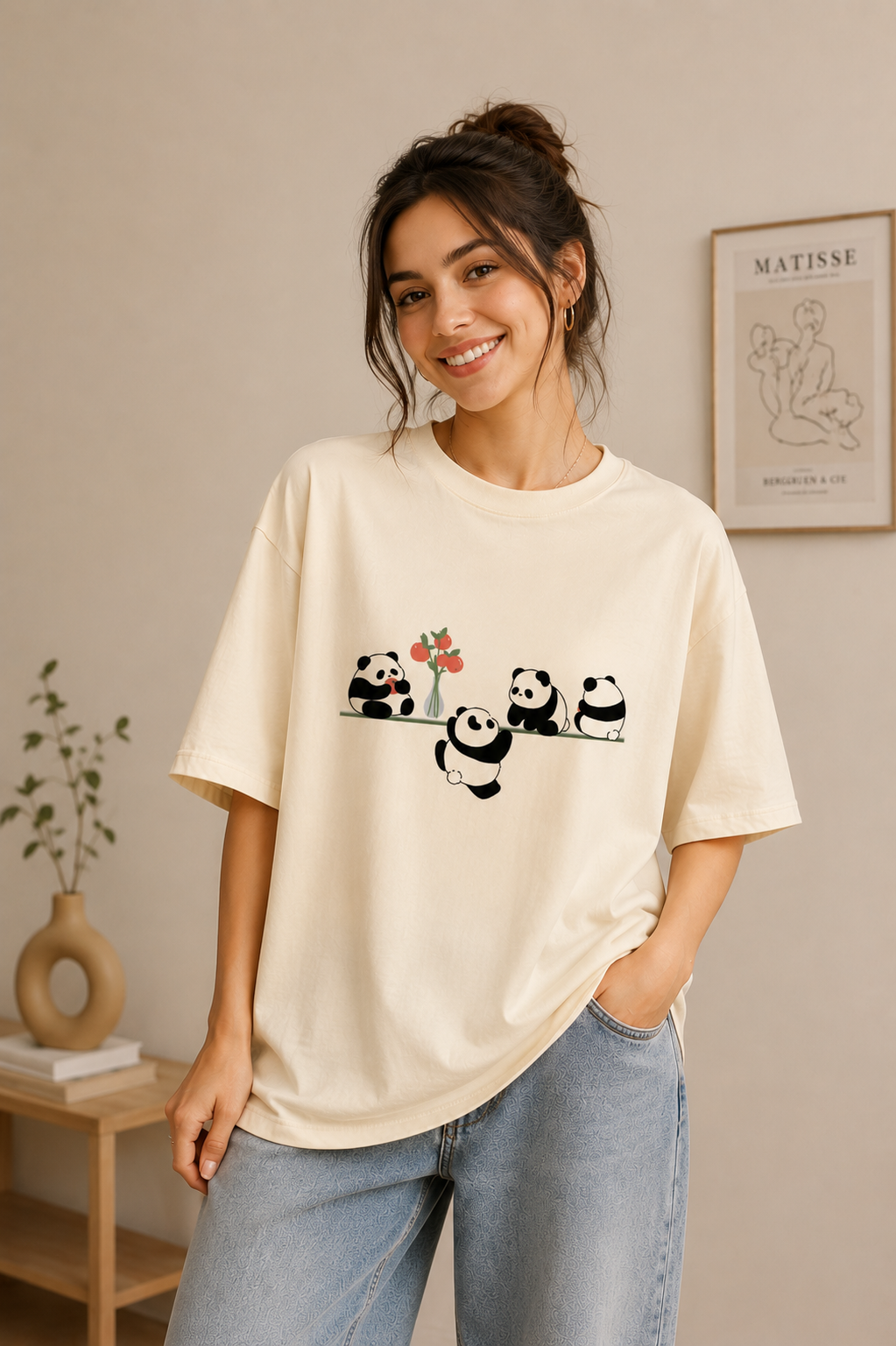 Panda Friends Basic Tee – Cream