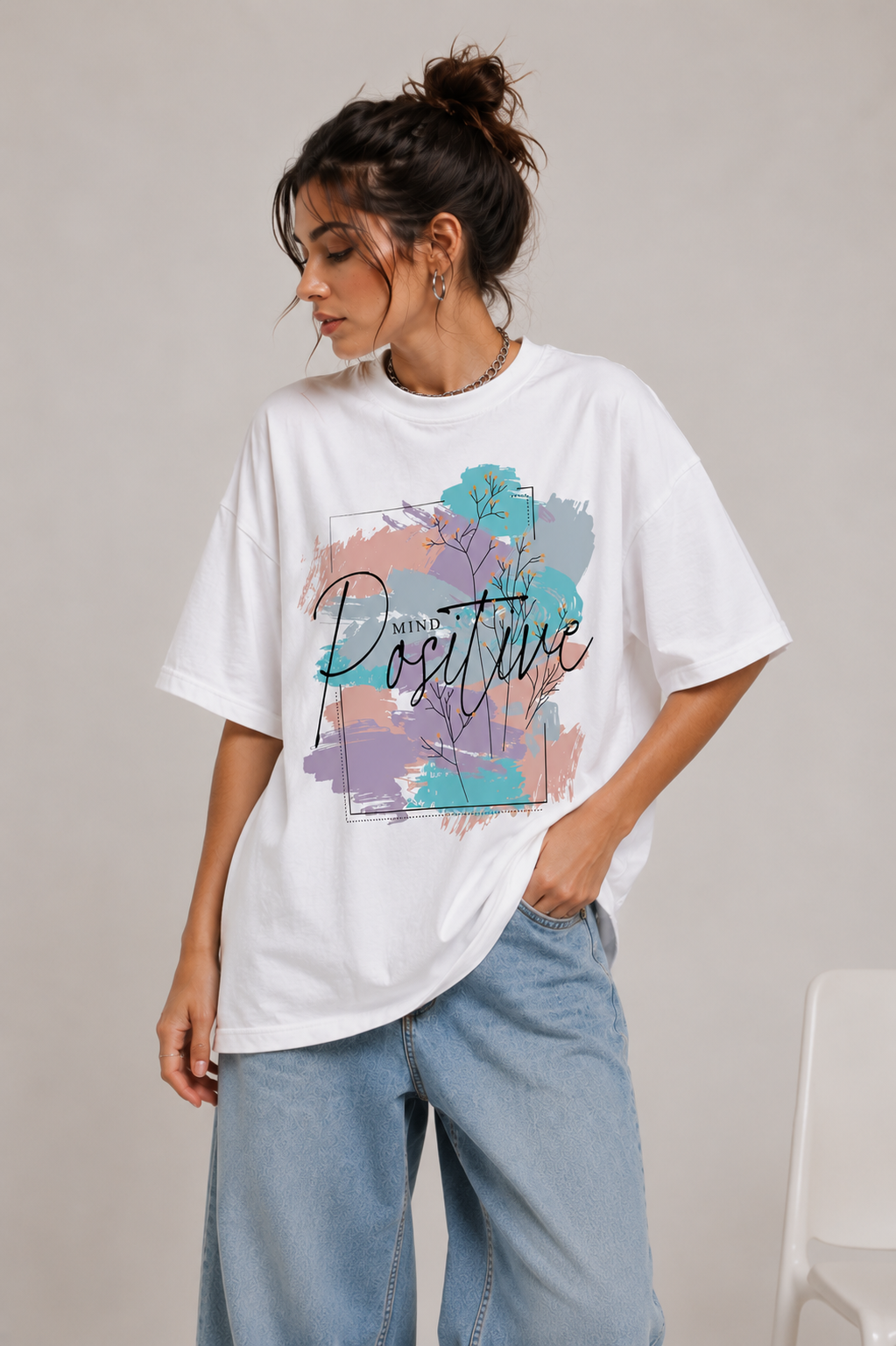 Positive Mind Oversized Tee – White