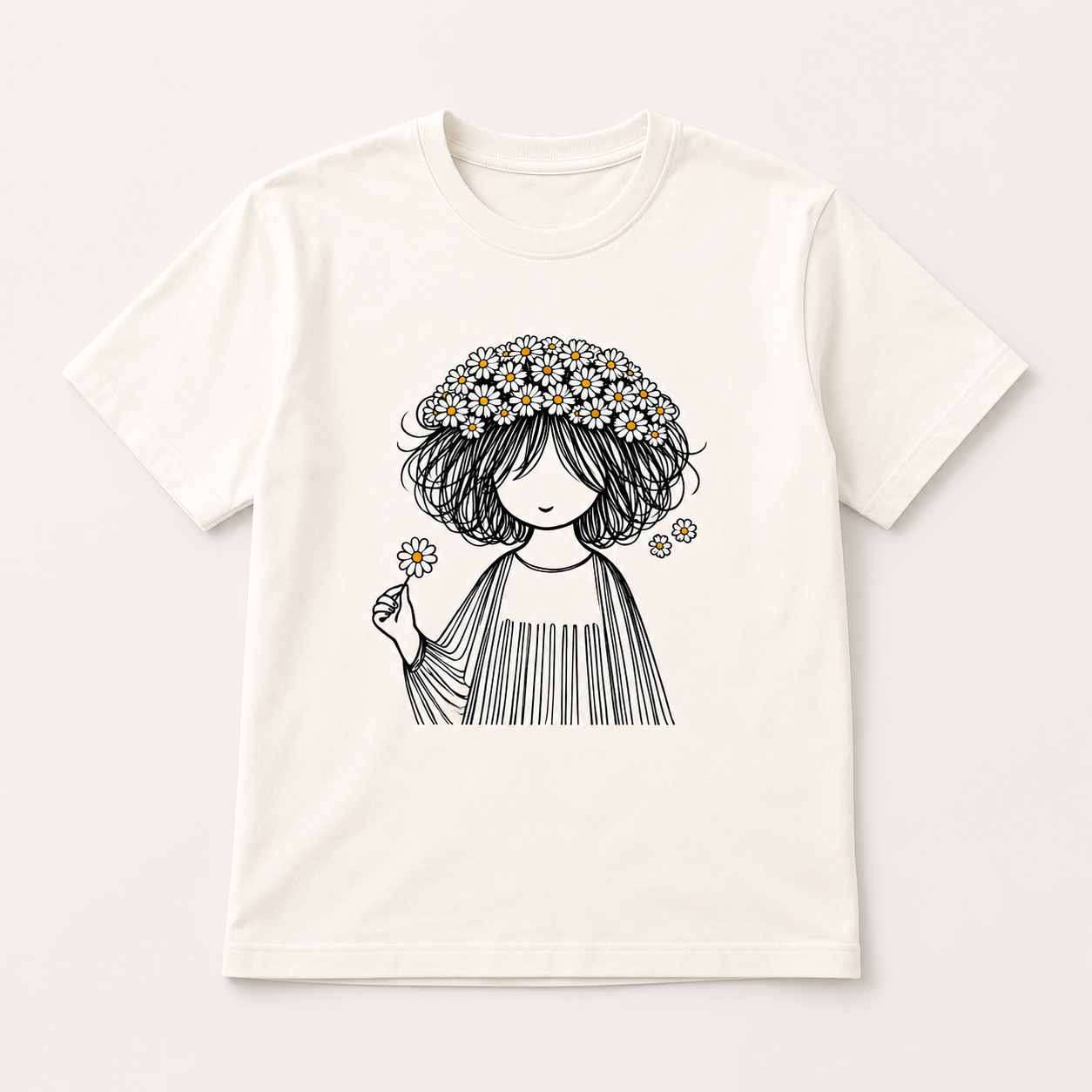 Daisy Girl Minimal Graphic Tee – White