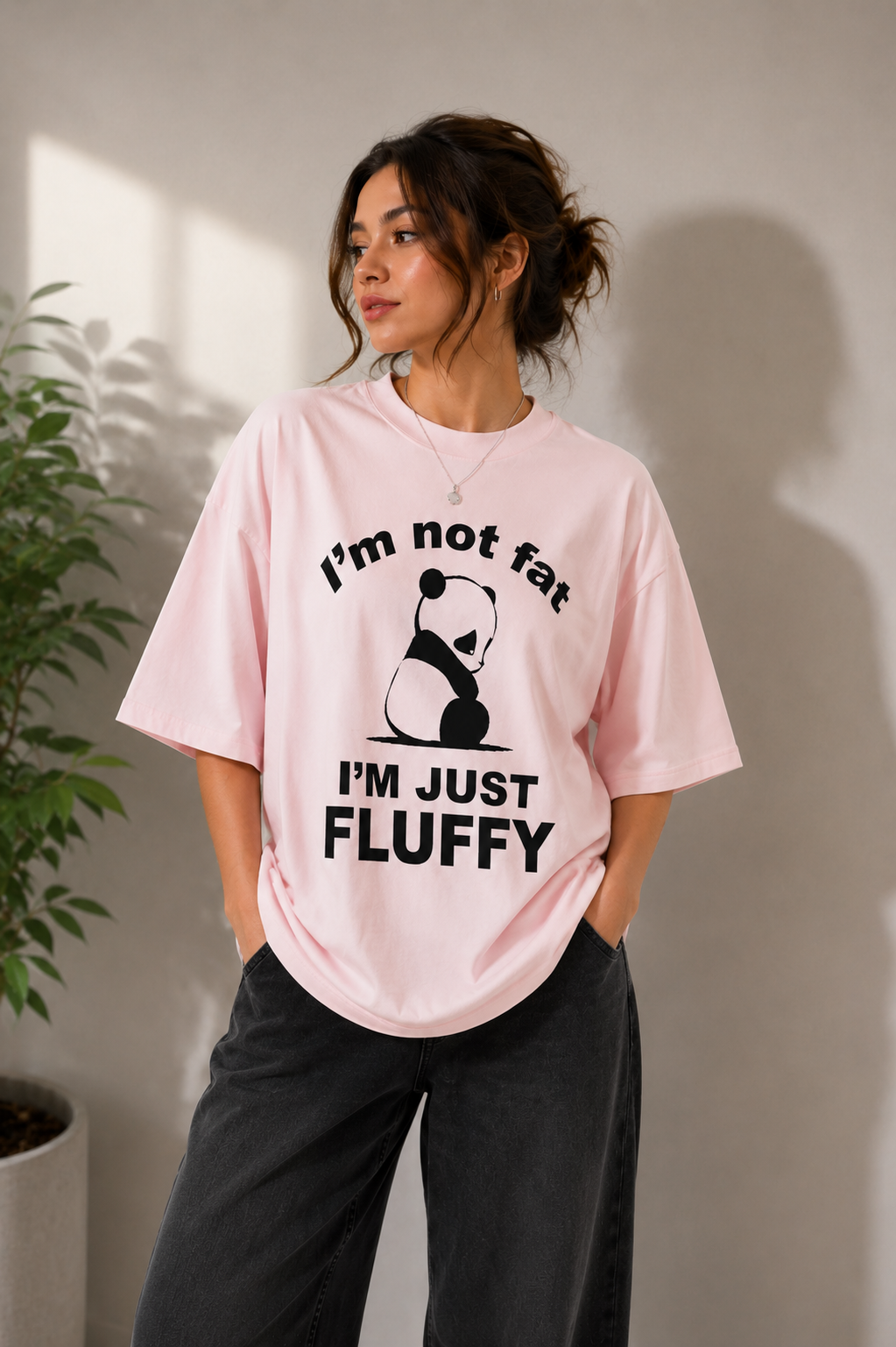 Fluffy Panda Oversized Tee – Baby Pink