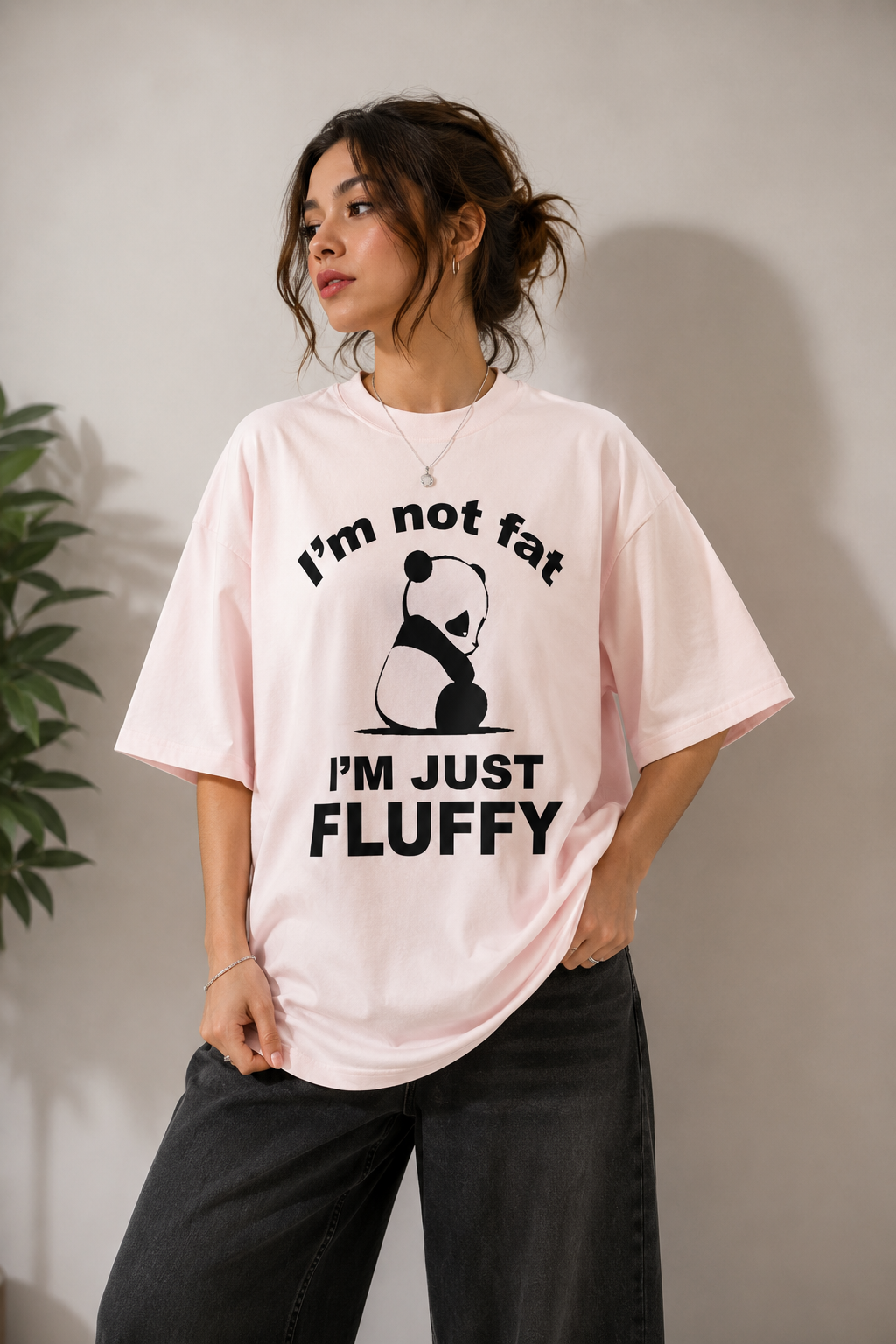 Fluffy Panda Oversized Tee – Baby Pink