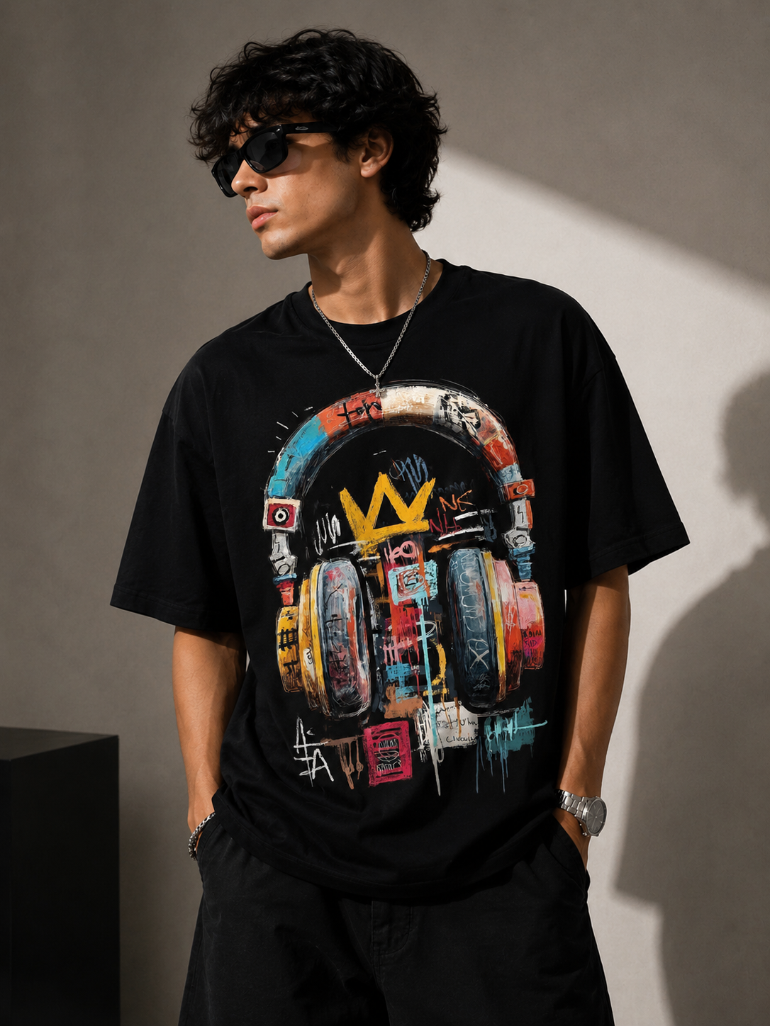 Urban Beats Graphic Oversized T-Shirt – Black