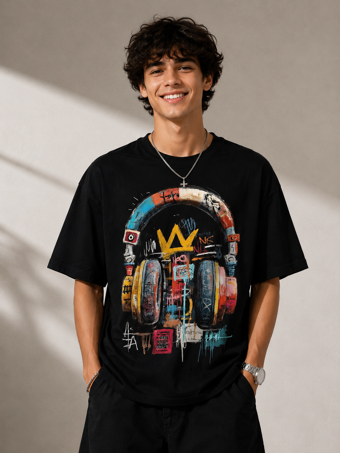 Urban Beats Graphic Oversized T-Shirt – Black