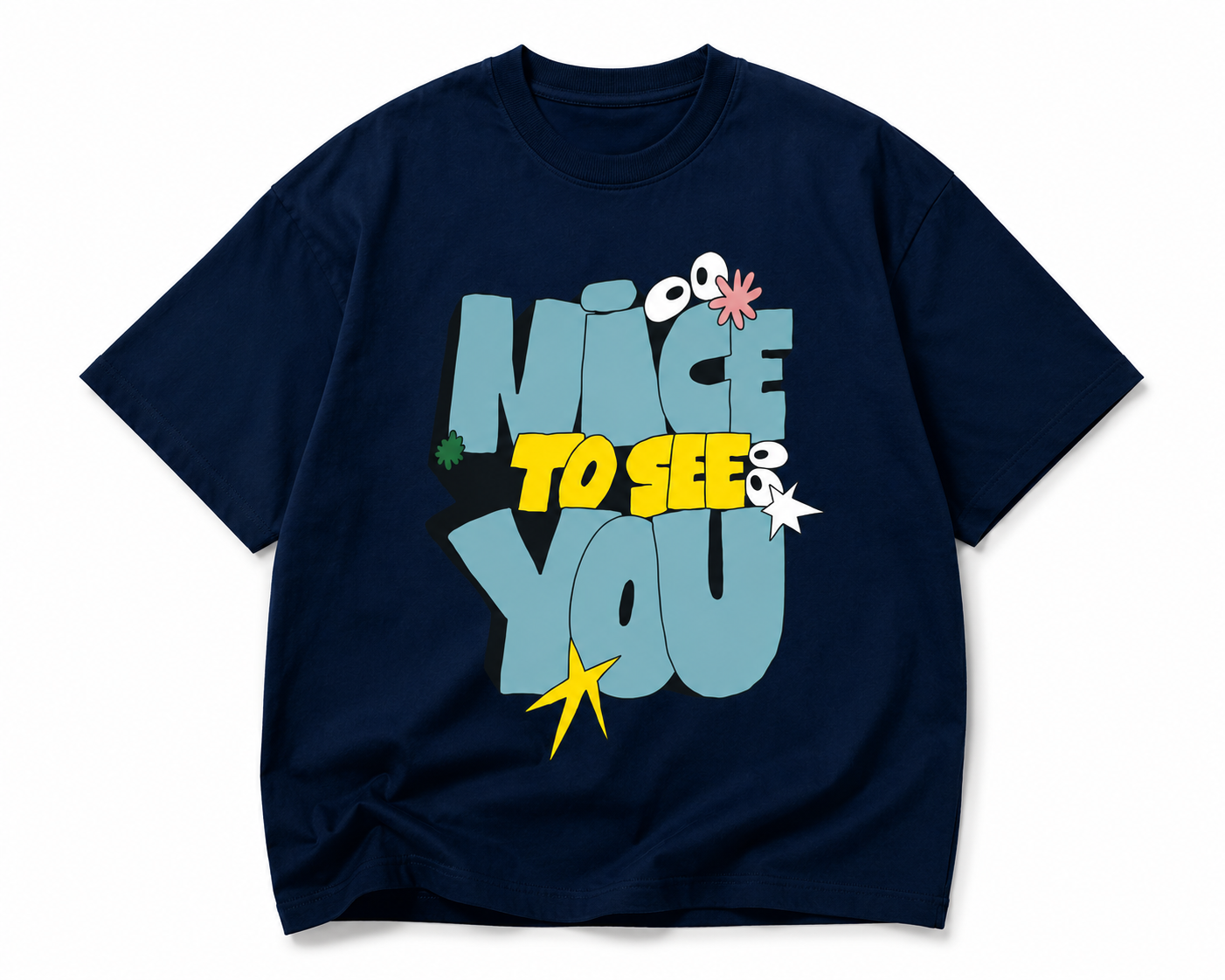 Nice To See You Oversized Graphic T-Shirt – Navy Blue
