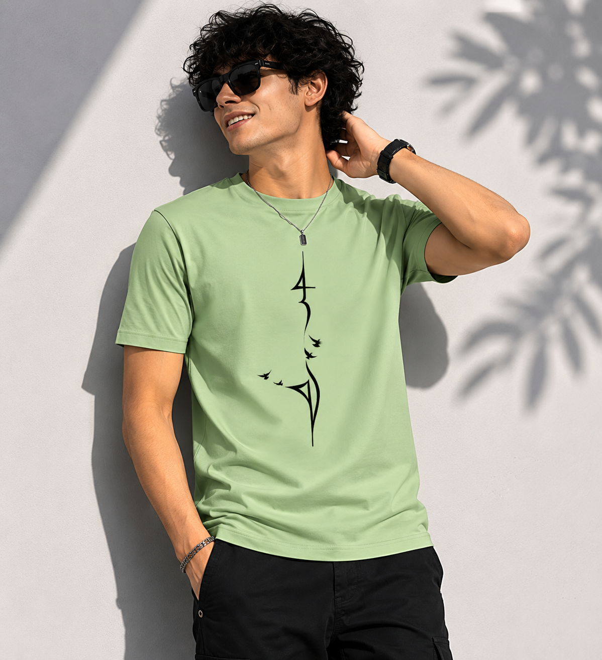 Minimal Abstract Graphic Basic T-Shirt – Light Green