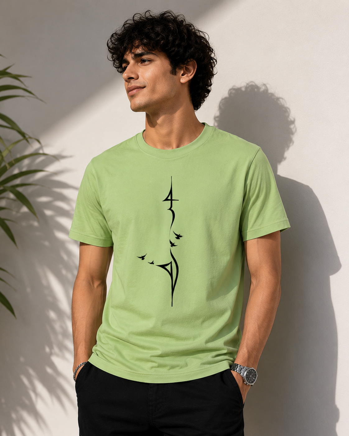 Minimal Abstract Graphic Basic T-Shirt – Light Green