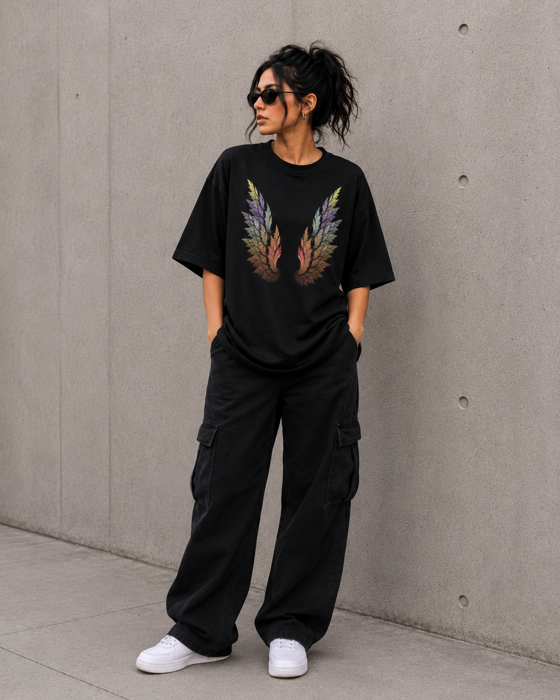 Feather Wings Oversized T-Shirt – Artistic Graphic Streetwear Tee