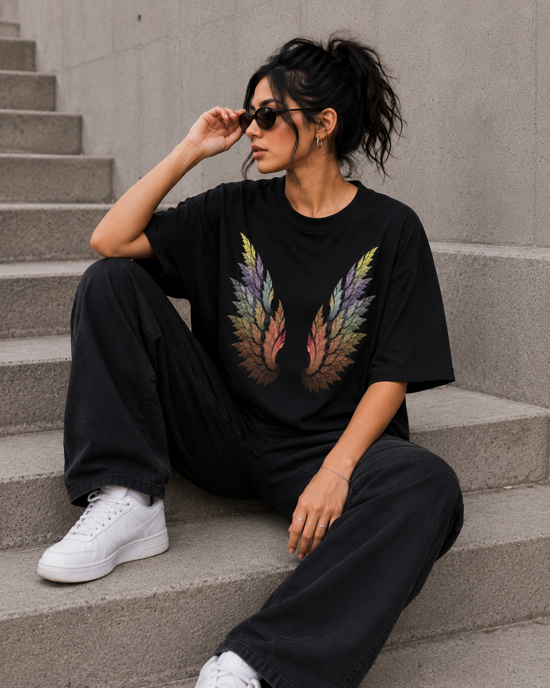 Feather Wings Oversized T-Shirt – Artistic Graphic Streetwear Tee
