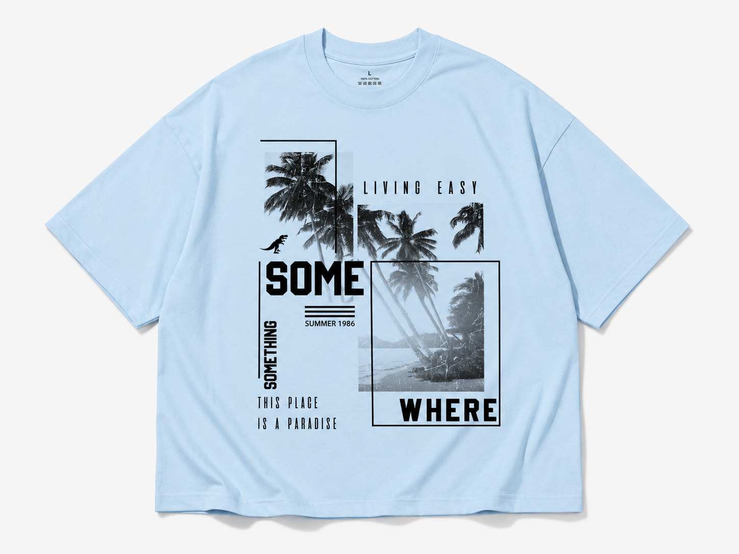 Living Easy Paradise Oversized T-Shirt – Sky Blue Graphic Tee