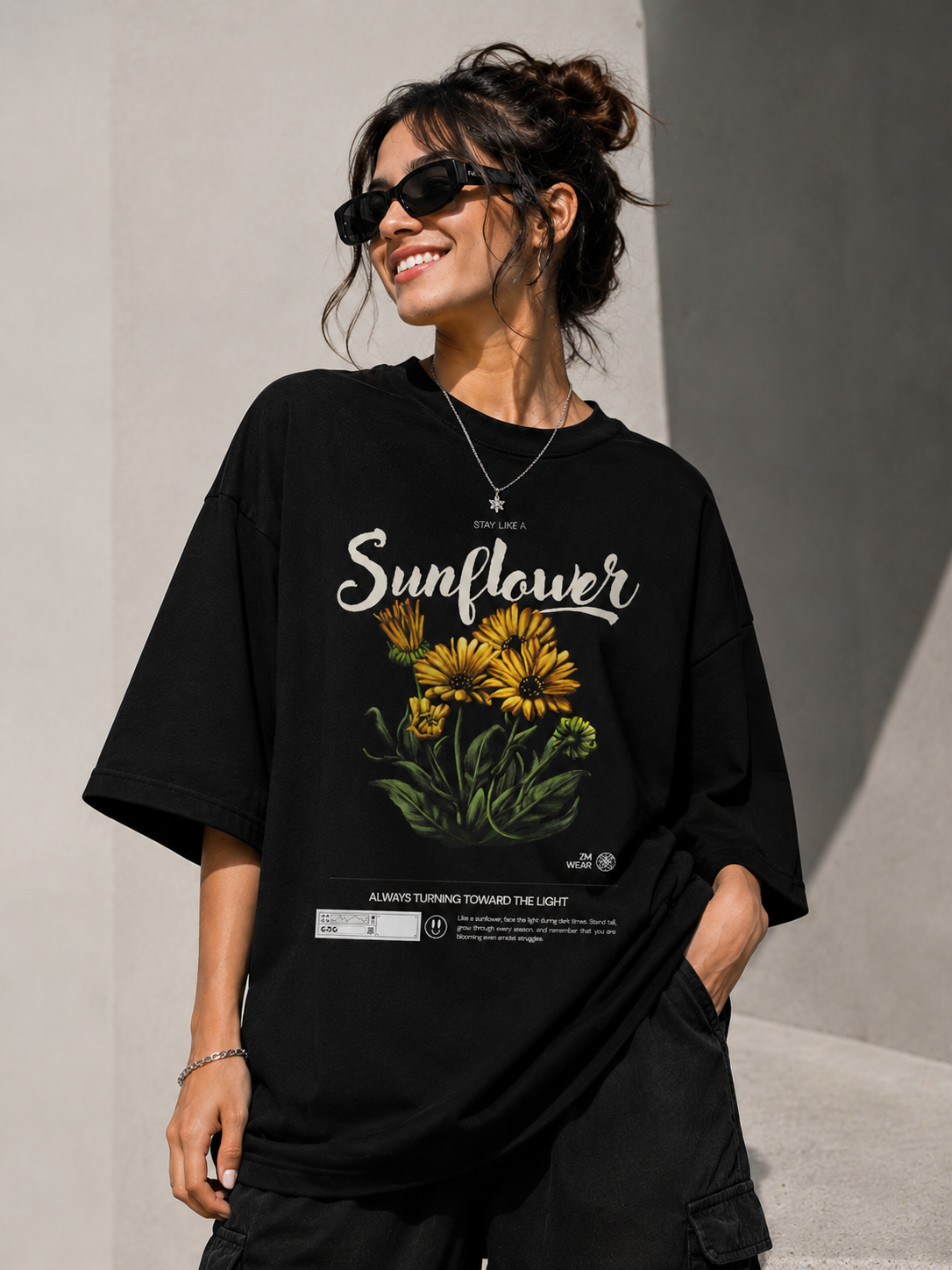 Sunflower Oversized T-Shirt – Floral Graphic Streetwear Tee