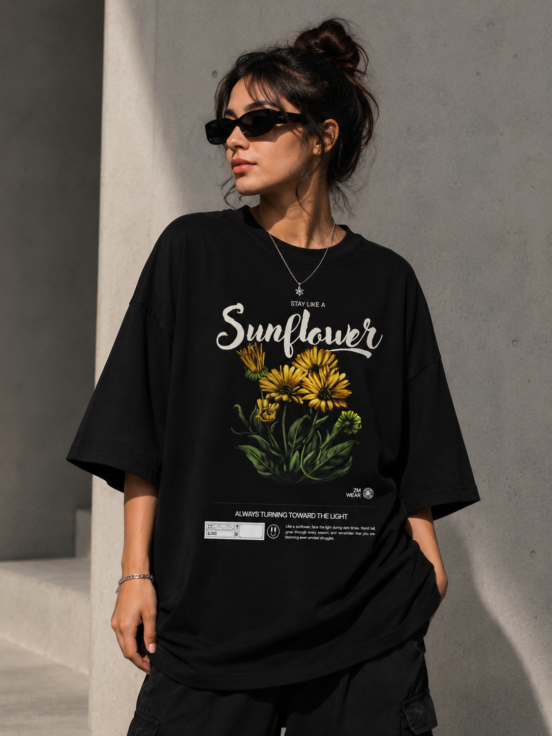 Sunflower Oversized T-Shirt – Floral Graphic Streetwear Tee