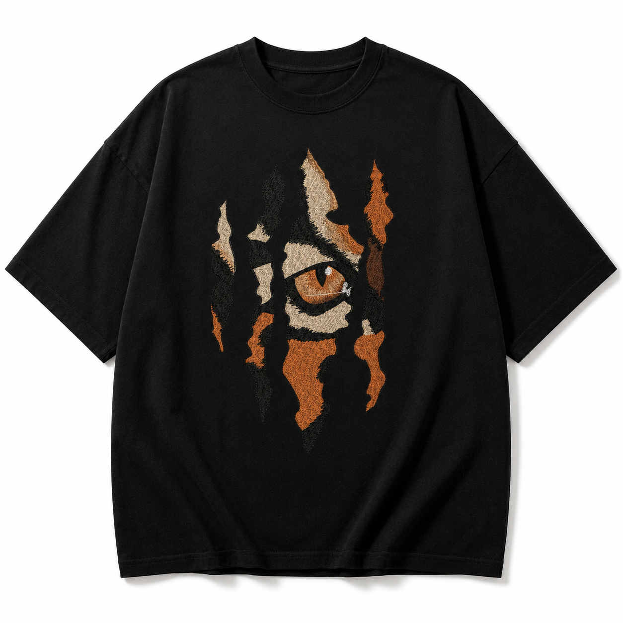 Tiger Eye Graphic Oversized T-Shirt – Black Streetwear Tee
