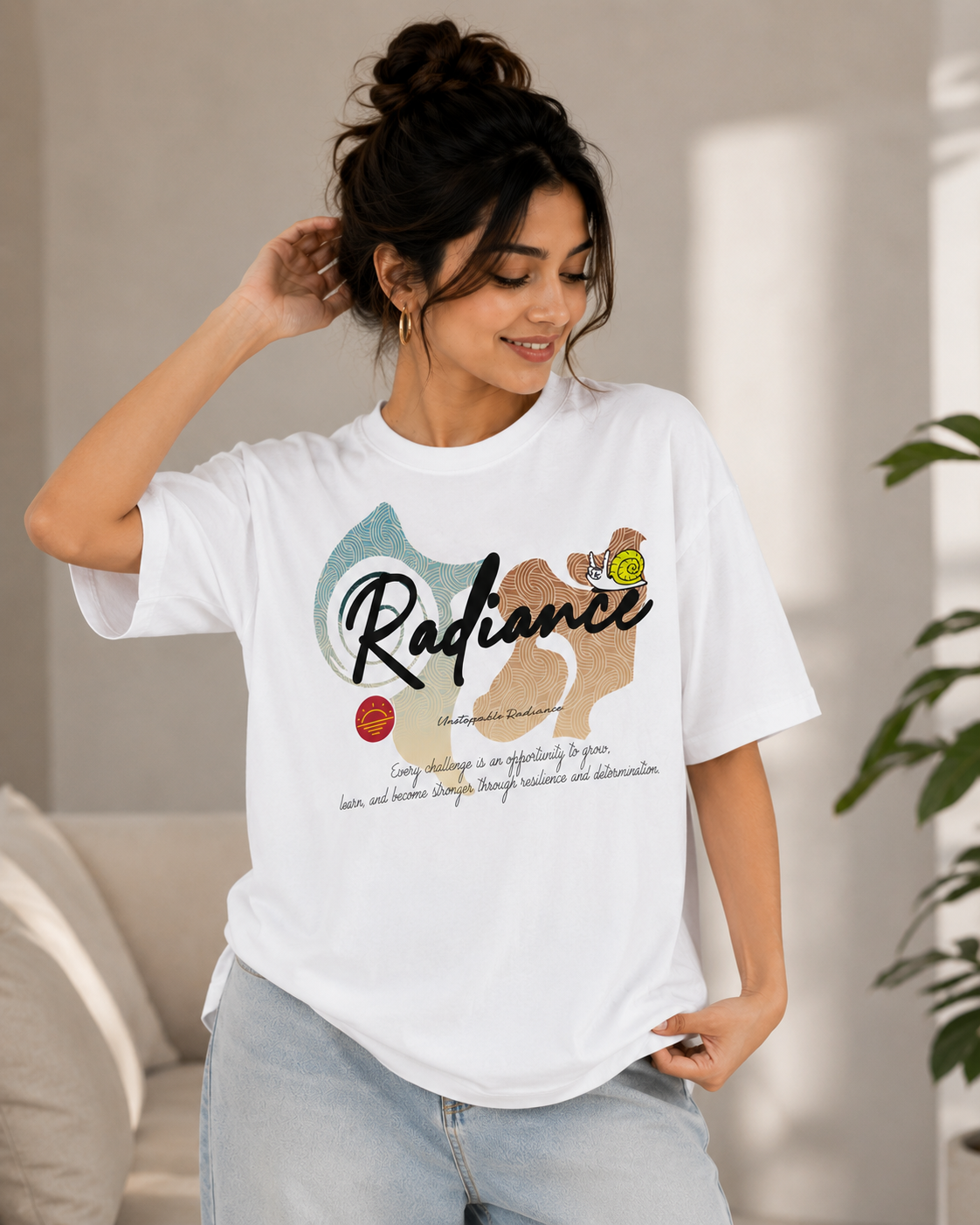 Radiance Graphic Oversized T-Shirt – White Inspirational Cotton Tee