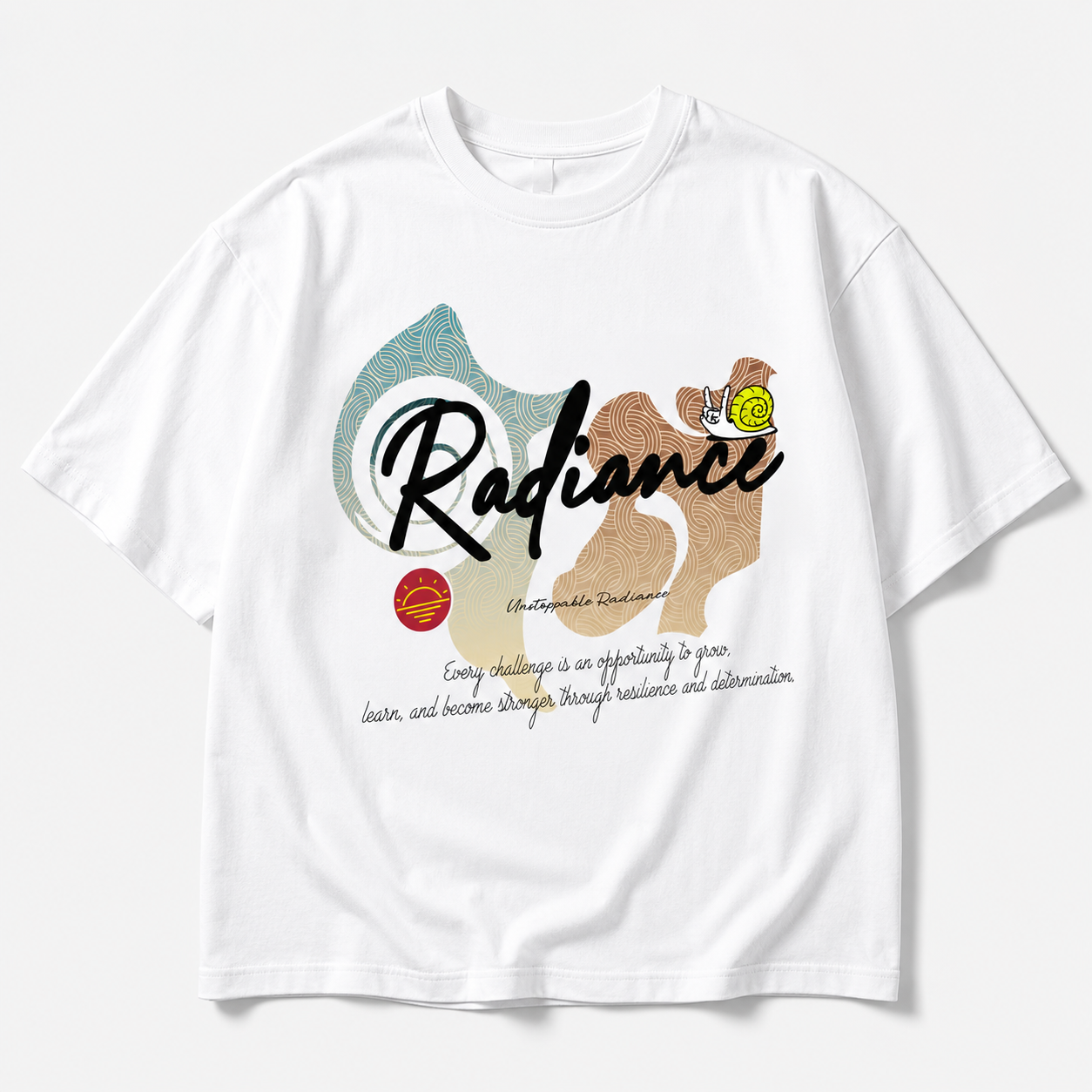Radiance Graphic Oversized T-Shirt – White Inspirational Cotton Tee