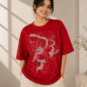 Floral Bloom Basic T-Shirt – Red Graphic Cotton Tee
