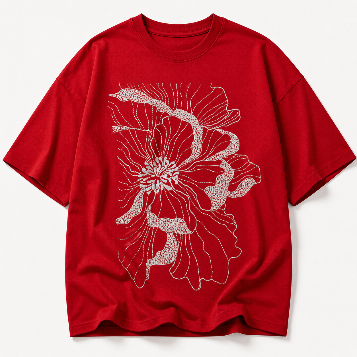 Floral Bloom Basic T-Shirt – Red Graphic Cotton Tee
