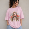 Floral Girl Graphic Basic T-Shirt – Pink Cute Casual Tee