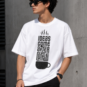 Ideas Come After Coffee Graphic T-Shirt – White Cotton Tee