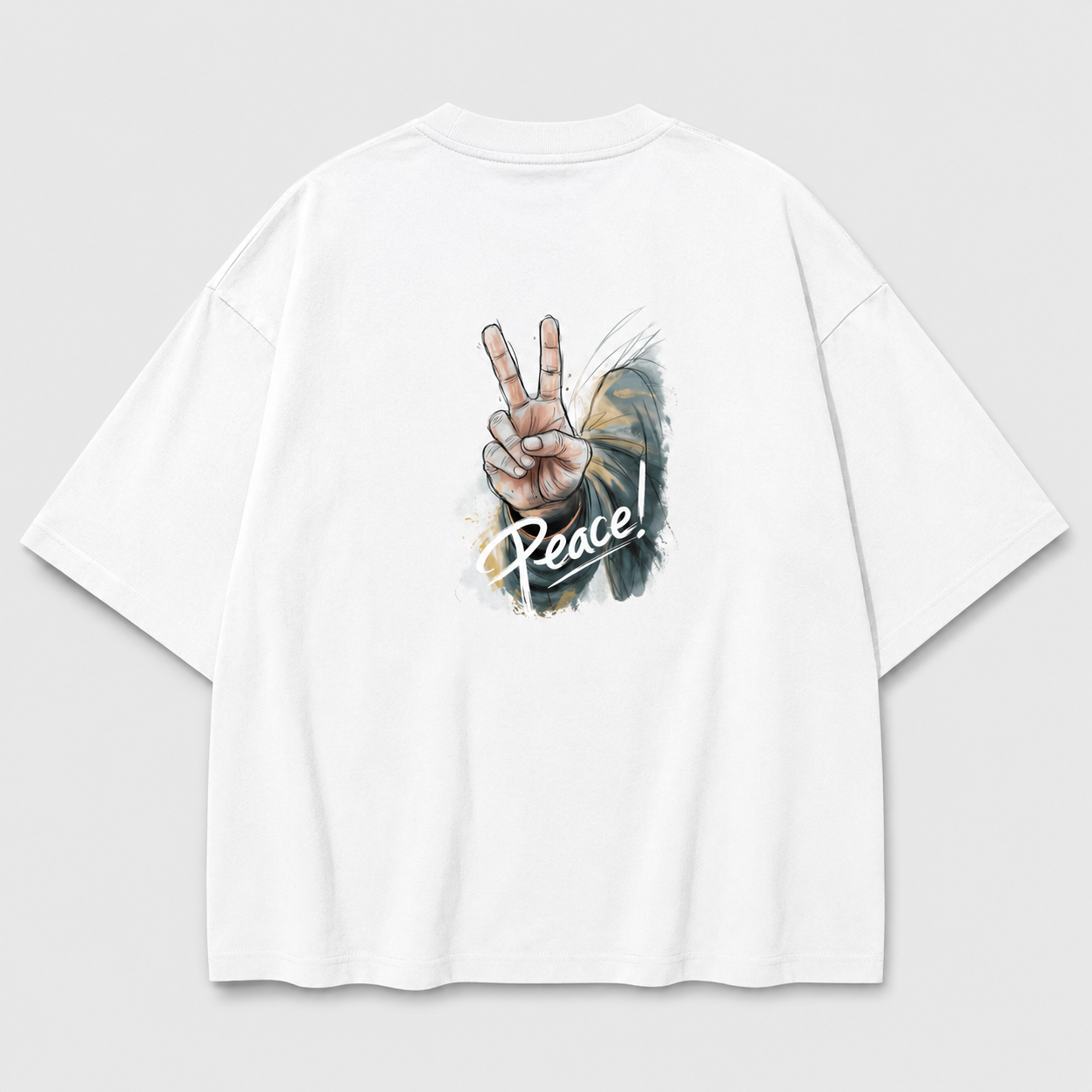 Peace Back Print Oversized T-Shirt – White Streetwear Tee