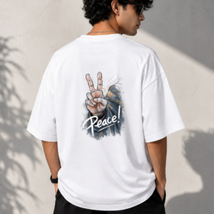 Peace Back Print Oversized T-Shirt – White Streetwear Tee