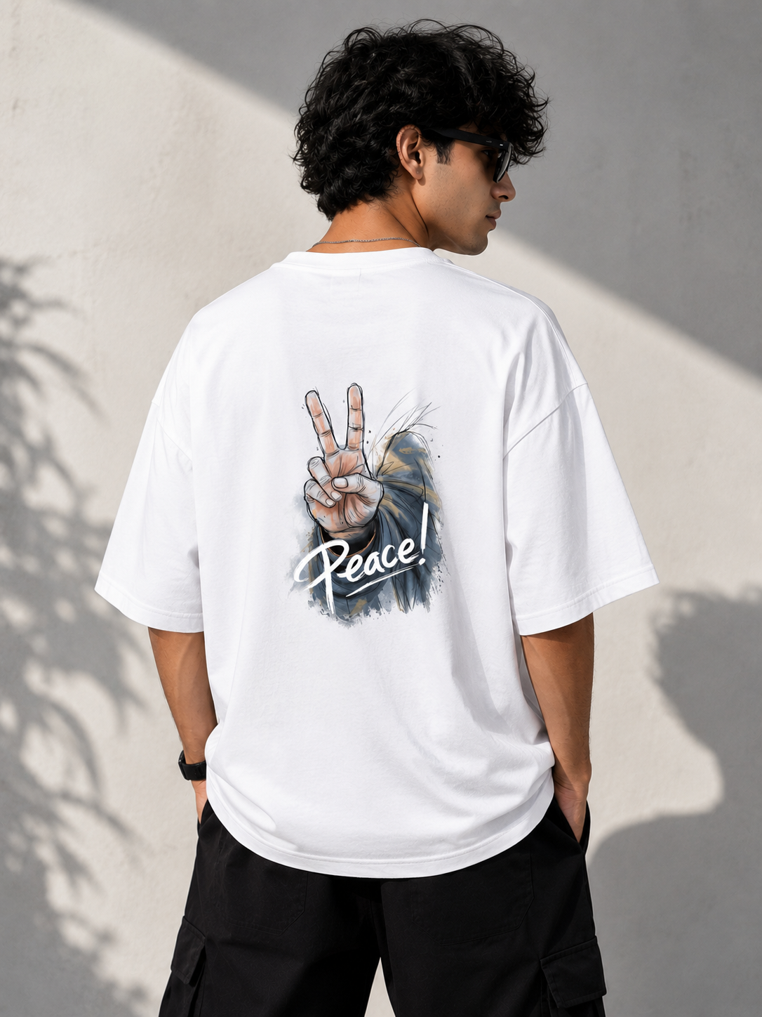 Peace Back Print Oversized T-Shirt – White Streetwear Tee