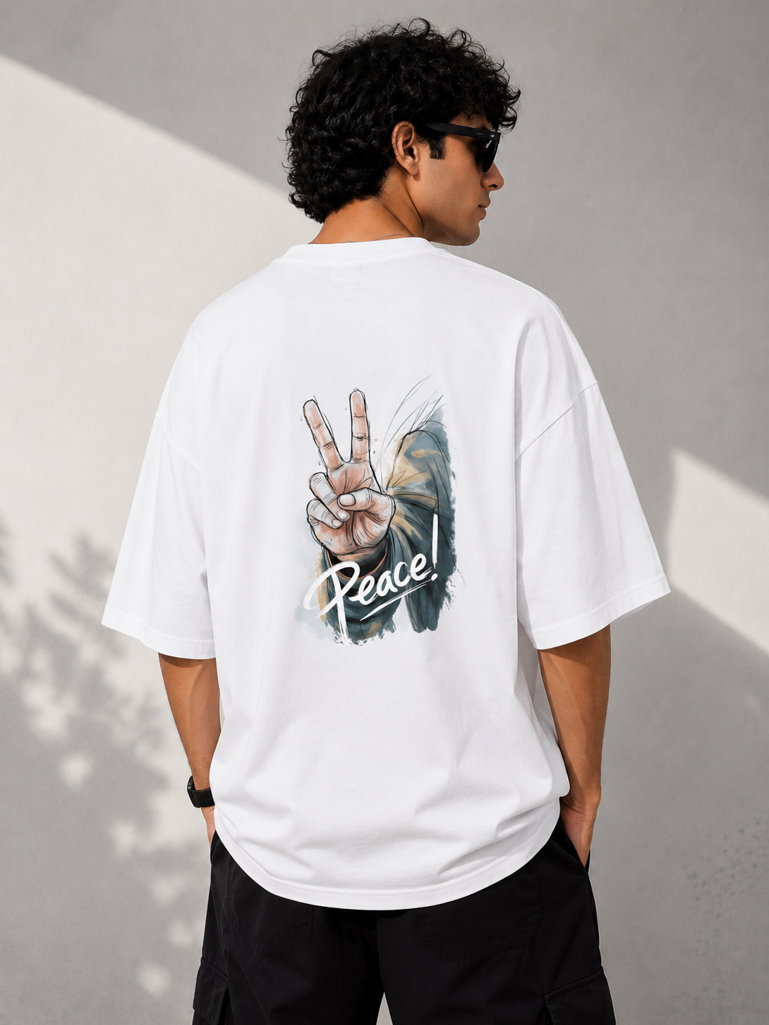 Peace Back Print Oversized T-Shirt – White Streetwear Tee