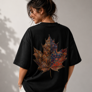 Autumn Maple Oversized T-Shirt – Artistic Leaf Graphic Tee