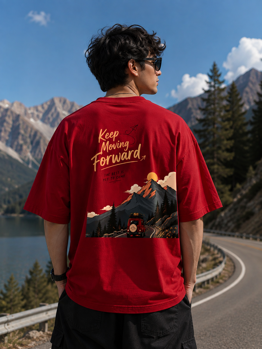 Keep Moving Forward Graphic Oversized T-Shirt – Red