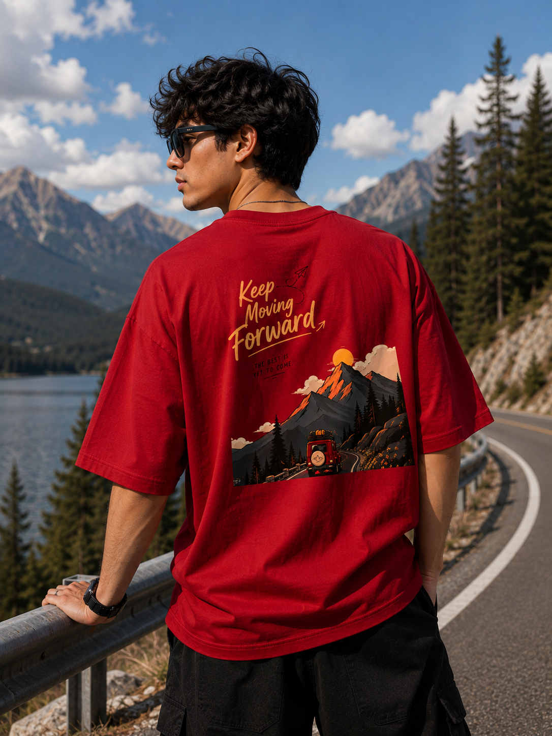 Keep Moving Forward Graphic Oversized T-Shirt – Red