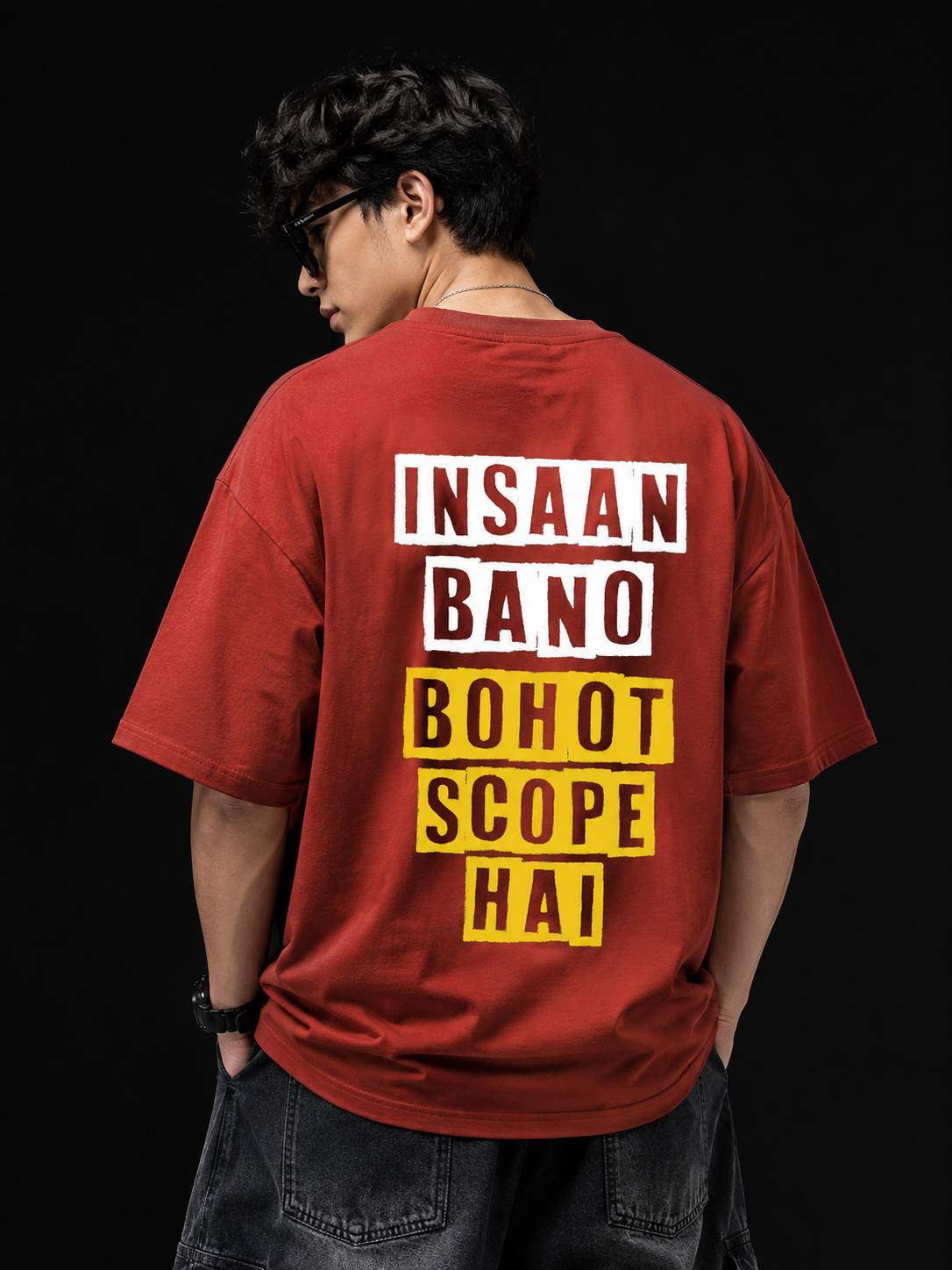Insaan Bano Graphic Oversized T-Shirt – Red