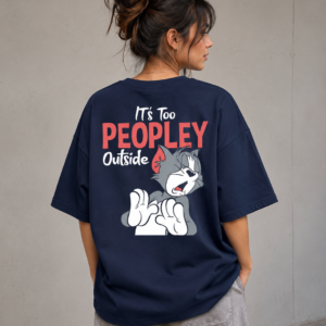 Funny Cartoon Graphic Oversized T-Shirt – Navy Blue