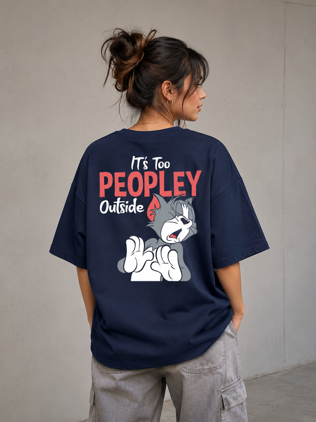 Funny Cartoon Graphic Oversized T-Shirt – Navy Blue