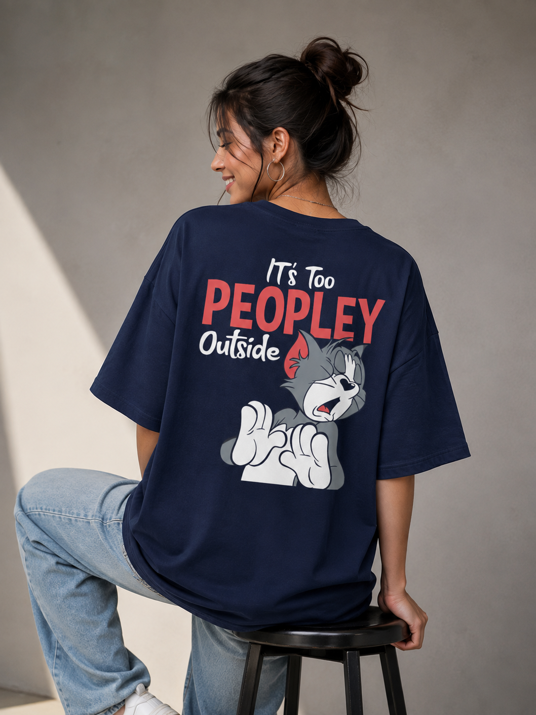 Funny Cartoon Graphic Oversized T-Shirt – Navy Blue