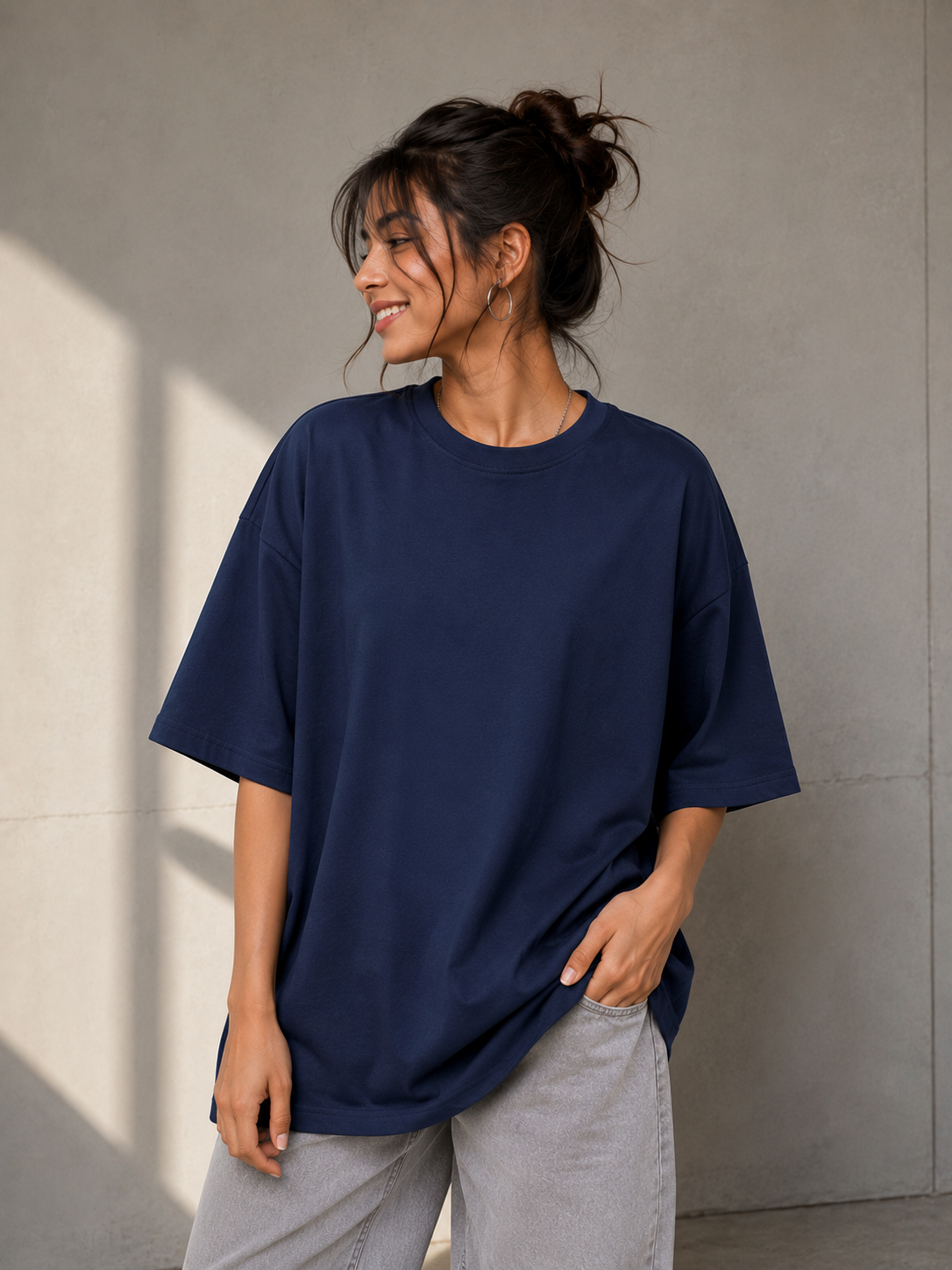 Funny Cartoon Graphic Oversized T-Shirt – Navy Blue